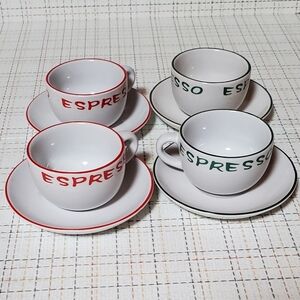 Set of 4 Espresso Cups & Saucers